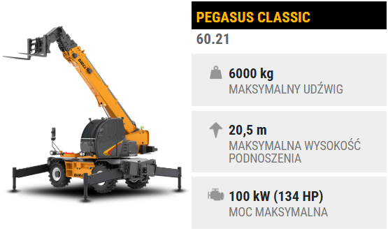 Główne parametry ładowarki teleskopowej Dieci Pegasus Classic